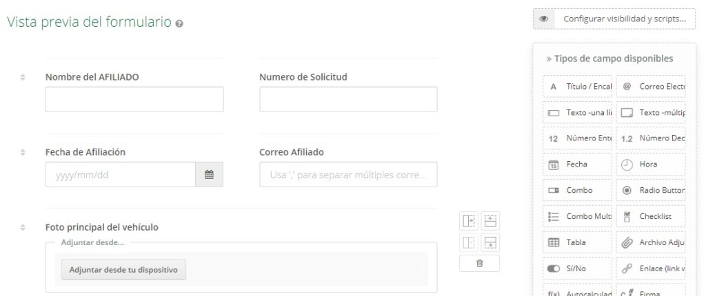 Formulario con campos de tipo texto con el Software de INTEGRADOC